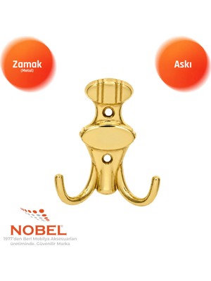 Nobel Çi̇zgi̇li̇ Askı, Metal Vestiyer Askısı, 37 Gr, Dolap ve Duvar Askılığı, Altin (Vidalı)
