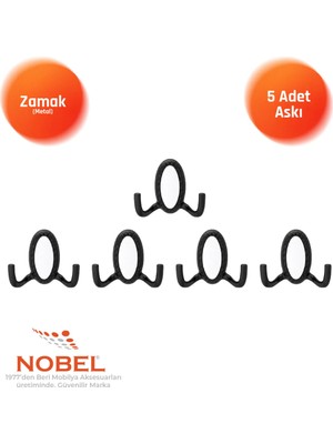 Nobel Seçi̇l Askı, Metal Vestiyer Askısı, Matsiyah , Duvar ve Dolap Askılığı (5'li Set) Vidalı