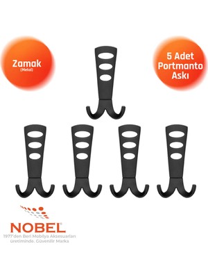 Nobel Seylan Portmanto Askısı, Metal Vestiyer Askısı, Matsiyah, Duvar ve Dolap Askılığı (5'li Set) Vidalı