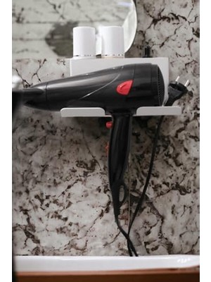 Die Grup Beyaz Metal Yapışkanlı Saç Kurutma Askısı, Banyo Düzenleyici Organizer