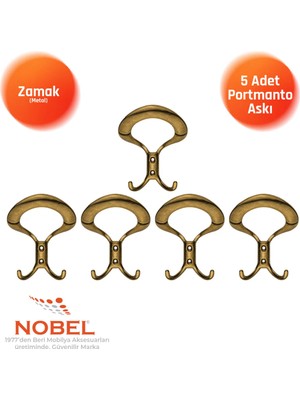 Nobel Üçgen Portmanto Askısı, Metal Vestiyer Askısı, Anti̇k Sari, Duvar ve Dolap Askılığı (5'li Set) Vidalı