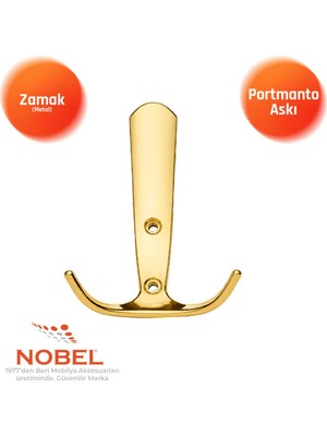 Nobel Focus Portmanto Askısı, Metal Vestiyer Askısı, 72 Gr, Dolap ve Duvar Askılığı, Altin (Vidalı)