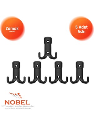 Nobel Kare Askı, Metal Vestiyer Askısı, Matsiyah, Duvar ve Dolap Askılığı (5'li Set) Vidalı