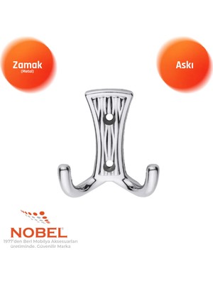 Nobel Emet Askı, Metal Vestiyer Askısı, 29 Gr, Dolap ve Duvar Askılığı, Krom (Vidalı)