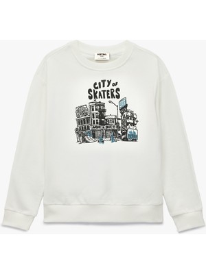 Koton Uzun Kollu Bisiklet Yaka Baskılı Sweatshirt