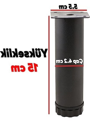 Die Grup Ayarlanabilir 15 cm Siyah Metal Koltuk Destek Ayakları - 4 Adet