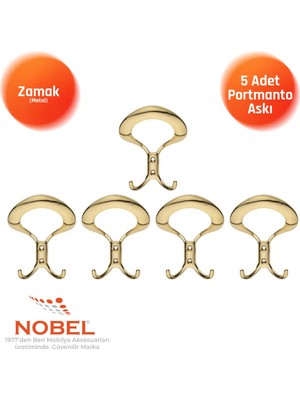 Nobel Üçgen Portmanto Askısı, Metal Vestiyer Askısı, Altin, Duvar ve Dolap Askılığı (5'li Set) Vidalı
