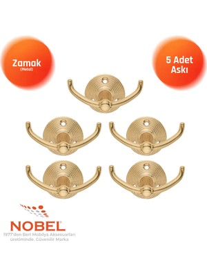 Nobel Fonksi̇yonel Askı, Metal Vestiyer Askısı, Altin, Duvar ve Dolap Askılığı (5'li Set) Vidalı