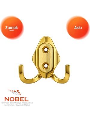 Nobel Has Askı, Metal Vestiyer Askısı, 14 Gr, Dolap ve Duvar Askılığı, Altin (Vidalı)