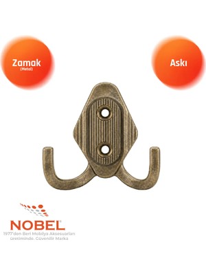 Nobel Has Askı, Metal Vestiyer Askısı, 14 Gr, Dolap ve Duvar Askılığı, Anti̇k Sari (Vidalı)