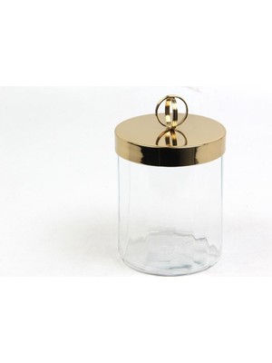 Lamedore Halka Kulplu Optik Cam Küçük Boy Gold Kavanoz 13,5X13,5X19 cm – Dekoratif Saklama Kavanozu