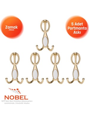 Nobel Arya Portmanto Askısı, Metal Vestiyer Askısı, Altin , Duvar ve Dolap Askılığı (5'li Set) Vidalı