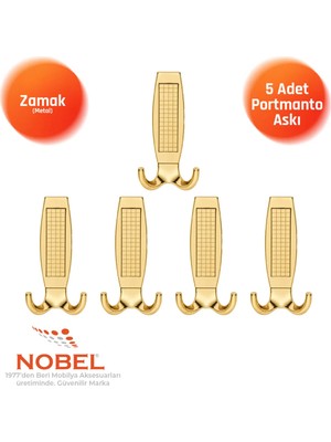 Nobel Eli̇za Portmanto Askısı, Metal Vestiyer Askısı, Gold, Duvar ve Dolap Askılığı (5'li Set) Vidalı