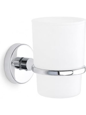 Die Grup Alper Banyo Iris Krom Kaplama Diş Fırçalık, Bardaklı Diş Fırçası Tutucu, Yapışkanlı ve Vidalı Montajlı, 35 mm Oval Bantlı