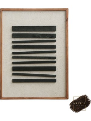 Mevida Curated Art Kömür Çizgiler | Minimalist Ahşap Dekoratif Duvar Tablosu 62X82 cm