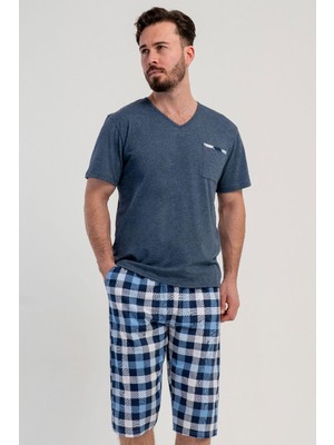 Vienetta Erkek Büyük Beden V Yaka Kısa Kollu Kapri Antrasit Pijama Takımı C8T8N0215