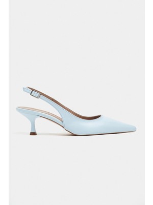 Nişantaşı Shoes Megy Bebe Mavi Mat Arka Açık Toka Detay Sivri Burun Kadın Topuklu Ayakkabı