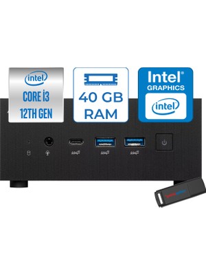 Asus PN64 Intel Core I3 1220P 4.4ghz 40GB Ddr5 1tb SSD Intel UHD Graphics Windows 11 Pro Kurumsal Mini Bilgisayar BB3012MDP23 + Zetta USB Bellek