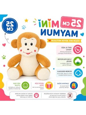 Die Grup Ofis Hediyesi Eşek 20-25 cm Figürlü Pelüş Ayıcık, 20 cm Teddy Bear,sevgiliye Hediye,ayı Teddy,peluş Ayıcık,plush Toys, (Maymun)