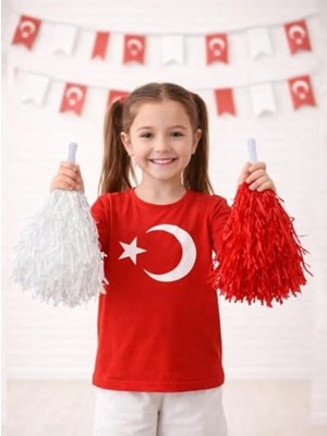Die Grup 2'li Kırmızı Beyaz Metalik Ponpon - Gösteri Için