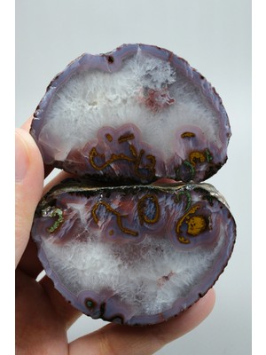Healcrystal Lavanta Moru, Okra Sarısı ve Terakota Kırmızısı Şeritli Siyah Deniz Akik