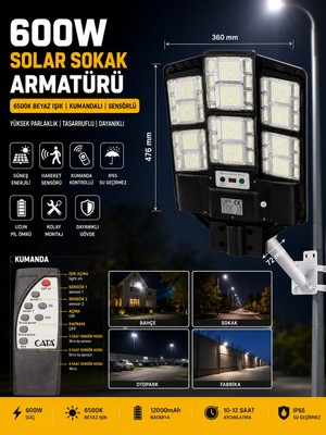 Sakin Enerji 600W Kumandalı Solar Güneş Enerjili Sokak Armatürü 6500K