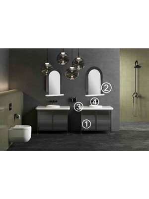 Vitra Liquid Banyo Dolabı Seti 4 Parça -(Banyo Dolabı 66742 + Ayna 66744 + Tezgah 7310B403-1828 + Lavabo 7312B403-0016