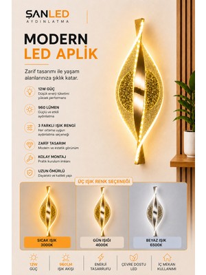 ŞANLED Dekoratif 12W Iç Mekan Bronz Kasa 3 Renkli Işık Modern Duvar Aplik Elektrikl
