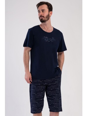 Vienetta Erkek Kısa Kol Kapri Lacivert Pijama Takımı C9T2N1804