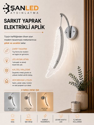 ŞANLED Dekoratif 12W Iç Mekan Krom Kasa 3 Renkli Işık Modern Duvar Aplik Elektrikli