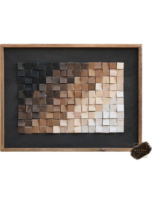 Mevida Curated Art Ahşap Spektrum | Doğal Ahşap Mozaik Dekoratif Duvar Tablosu 62X82 cm
