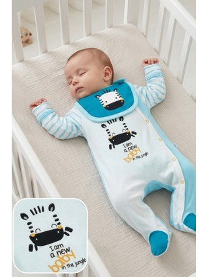 Bambik Imajbebe Zebra Desenli Kendinden Eldivenli 3'lü Bebek Takımı (0-3 Ay - 56 Cm)