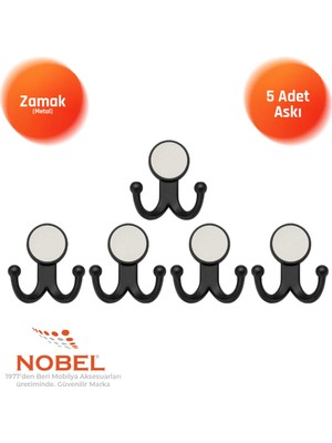 Nobel Mi̇sket Askı, Metal Vestiyer Askısı, Matsiyah , Duvar ve Dolap Askılığı (5'li Set) Vidalı