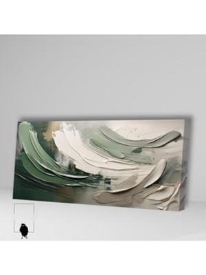 Die Grup Yeşil Soyut Fırça Darbeleri Panoramik Kanvas Tablo, 140 x 70 cm