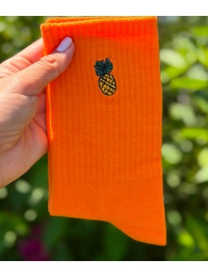 Çocuk İşleri Ananas Nakışlı Turuncu Ribana Soket Çorap 9’ Lu Paket (36-40)