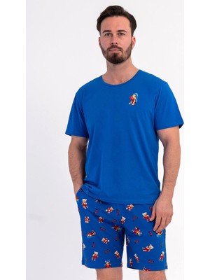Vienetta Erkek Kısa Kollu Şortlu Mavi Pijama Takımı C9T7N0106