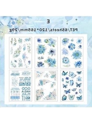 Die Grup 60 Adet Şeffaf Büyük Mavi Çiçek Sticker, Scrapbook Için