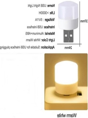 Die Grup 2 Adet 1W Mini Ampul, Taşınabilir USB LED Işık Seti, Günışığı Renk