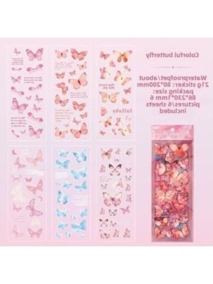 Die Grup 6 Sayfa 114 Adet Pembe Kelebek Sticker Seti, Scrapbook ve Ajanda