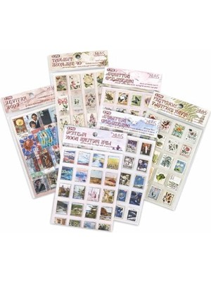 Die Grup 4 Sayfa Vintage Pul Desenli Sticker Seti, Scrapbook Için