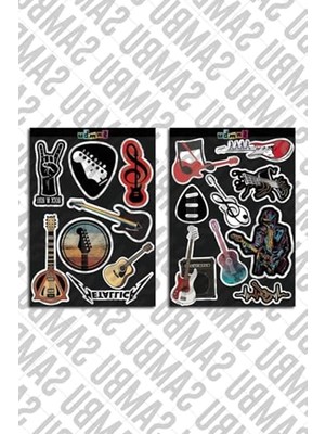 Die Grup Gitar Temalı Sticker Seti, Laptop ve Telefon Için Tasarlandı