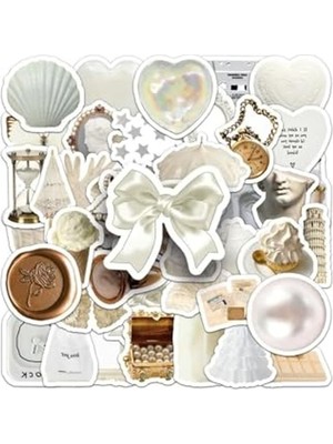 Die Grup Beyaz Aesthetic Temalı 50'li Sticker Etiket Seti