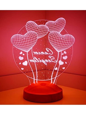 Die Grup 3D LED Lamba - Kalp Şeklinde Sevgililer Günü Hediyesi