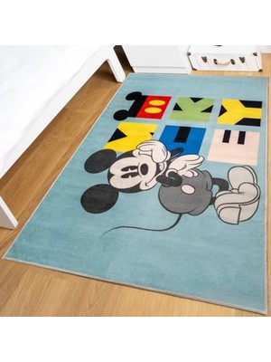 Die Grup Mickey Mouse Baskılı Polyester Halı, Çok Renkli, 80X120 cm