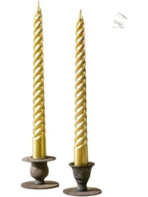 Die Grup Sarı Gold Spiral Dekoratif Mum Seti, 26 cm