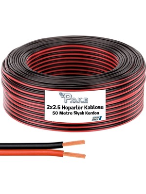 Empressco 50M Oto Elektrik ve Ses Sistemi Hoparlör Kablosu, Siyah-Kırmızı Çizgili