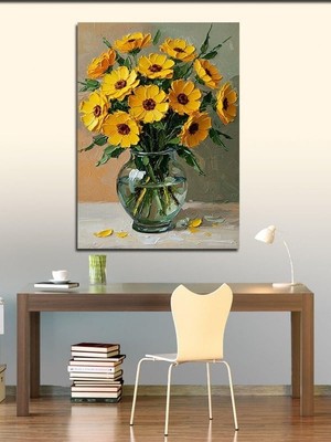 Die Grup 50 x 70 cm Boyutunda Güneş Çiçeği Vazosu Kanvas Tablo