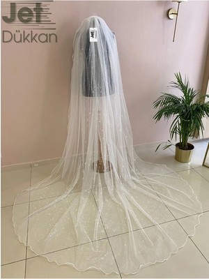 Simli Duvak - 3 Metre Boy / 1.5 Metre En | Biyeli Kenarlarıyla Zarafetin Incisi!