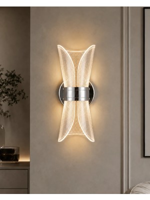Dolunay Avize Modern KROM  LED Aplik Şeffaf Desenli Dekoratif Duvar Aydınlatması