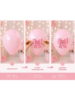 Bkmc Party Renk Seçenekli Fiyonk Balon ve Pasta Dekor Fiyonk Seti 12 Adet Büyük & Küçük Boy Parti Süsü Baby Shower Doğum Günü Seti Süsü
